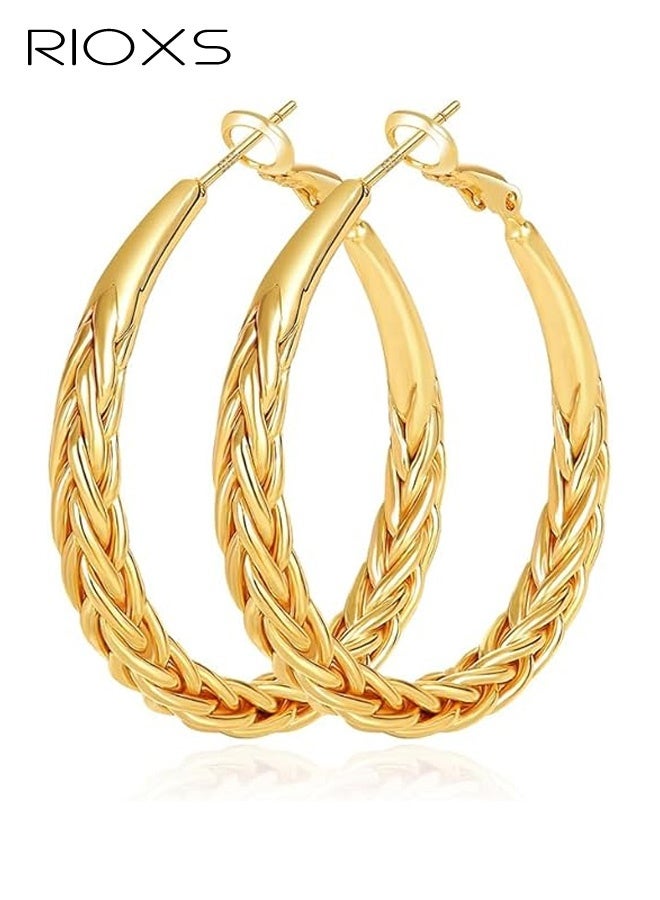 RIOXS Women's Hoop Earrings, Large Circle Design with Flat Inner Surface and Curved Outer Edge, Three-Dimensional Minimalist Dangle Earrings, Lightweight Hypoallergenic Material, Perfect for Parties, Galas, Vacations, Everyday Wear, and Special Occasions - Image 1